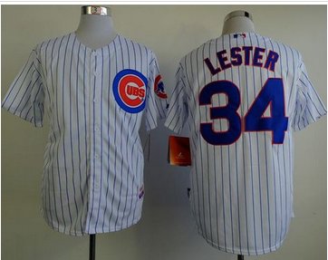 Chicago Cubs #34 Jon Lester White(Blue Strip) Cool Base Stitched MLB Jersey