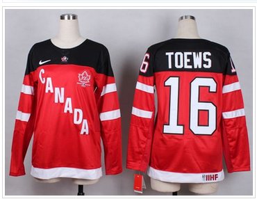 Women's Olympic CA. #16 Jonathan Toews Red 100th Anniversary Stitched NHL Jersey