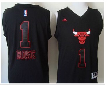 Chicago Bulls #1 Derrick Rose Black New Fashion Stitched NBA Jersey