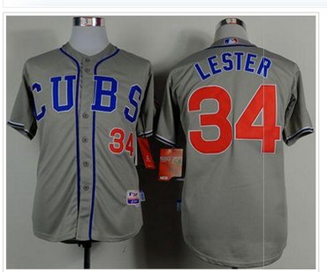 Chicago Cubs #34 Jon Lester Grey Cool Base Stitched Baseball Jersey