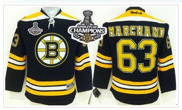 Youth NHL Bruins #63 Brad Marchand 2011 Stanley Cup Champions Patch Black Stitched Jersey