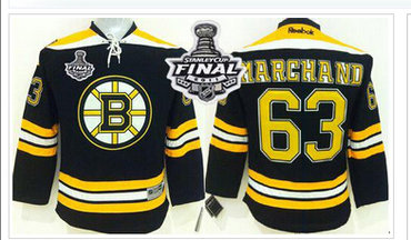 Youth NHL Bruins #63 Brad Marchand Black 2011 Stanley Cup Finals Patch Stitched Jersey