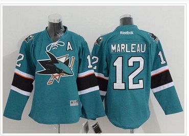 Youth NHL Sharks #12 Patrick Marleau Green Stitched Jersey
