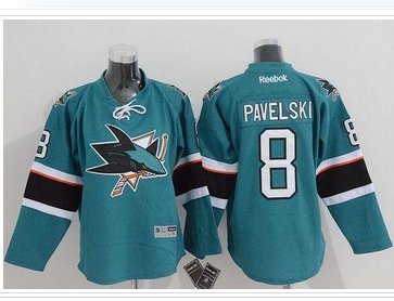 Youth NHL Sharks #8 Joe Pavelski Green Stitched Jersey
