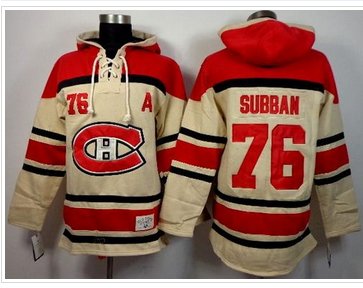 Montreal Canadiens #76 P.K Subban Cream Sawyer Hooded Sweatshirt Stitched NHL Jersey