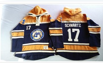 St.Louis Blues #17 Jaden Schwartz Navy Blue Gold Sawyer Hooded Sweatshirt Stitched NHL Jersey