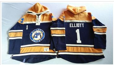 St.Louis Blues #1 Brian Elliott Navy Blue Gold Sawyer Hooded Sweatshirt Stitched NHL Jersey St.Louis Blues #1 Brian Elliott Navy Blue Gold Sawyer Hooded Sweatshirt Stitched NHL Jersey