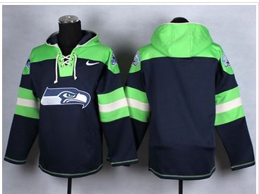 New Seattle Seahawks Blank Navy Blue Player Pullover NFL Hoodie