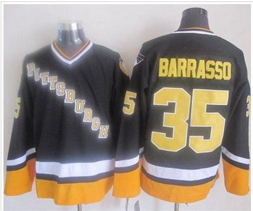 Pittsburgh Penguins #35 Tom Barrasso BlackYellow CCM Throwback Stitched NHL Jersey