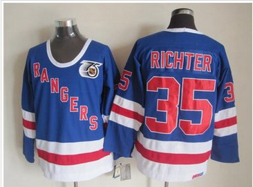 New York Rangers #35 Mike Richter 75 anniversary Blue Stitched NHL Jersey New York Rangers #35 Mike Richter 75 anniversary Blue Stitched NHL Jersey