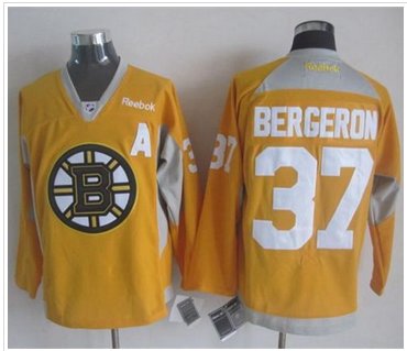 Boston Bruins #37 Patrice Bergeron Yellow Practice Stitched NHL Jersey