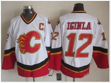 Calgary Flames #12 Jarome Iginla White&Black CCM Throwback Stitched NHL Jersey