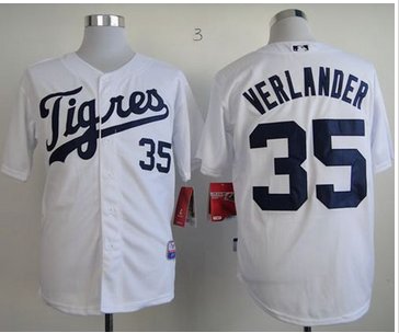 Detroit Tigers #35 Justin Verlander White Home Los Tigres Stitched Baseball Jersey