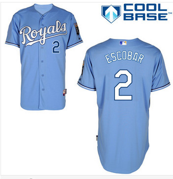 Kansas City Royals 2 Alcides Escobar Cambridge blue Baseball Jersey 2015 homens personalizado bordado costurado camisa frete ordem Mix