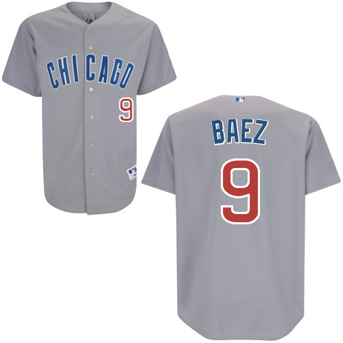 Chicago Cubs 9# Baez Grey Authentic Personalized Road Jersey AAA