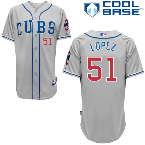 Chicago Cubs 51# Lopez Grey Authentic Personalized Road cool Jersey-2