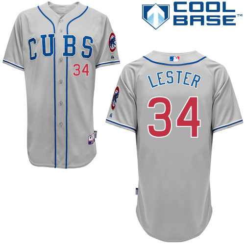 Chicago Cubs 34# Lester Grey Authentic Personalized Road cool Jersey-2