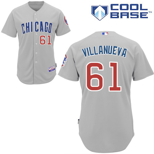 Chicago Cubs 61# Villanueva Grey Authentic Personalized Road cool Jersey-2