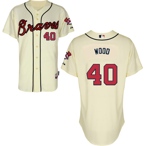 Atlanta Braves #40 Wood Beige Authentic Personalized Alternate Jersey