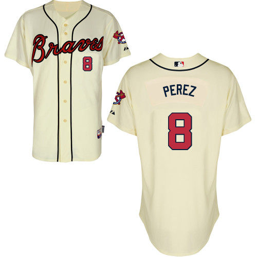 Atlanta Braves #8 Perez Beige Authentic Personalized Alternate Jersey