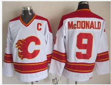 Calgary Flames #9 Lanny McDonald White CCM Throwback Stitched NHL Jersey