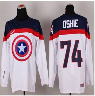 Olympic Team USA #74 T. J. Oshie White Captain America Fashion Stitched NHL Jersey