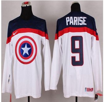 Olympic Team USA #9 Zach Parise White Captain America Fashion Stitched NHL Jersey