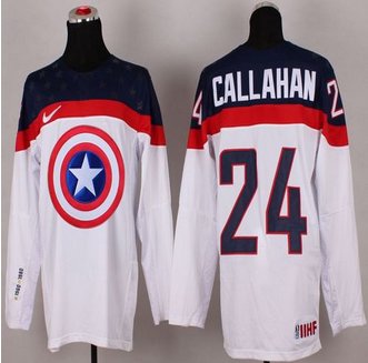 Olympic Team USA #24 Ryan Callahan White Captain America Fashion Stitched NHL jersey