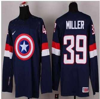 Olympic Team USA #39 Ryan Miller Navy Blue Captain America Fashion Stitched NHLjersey
