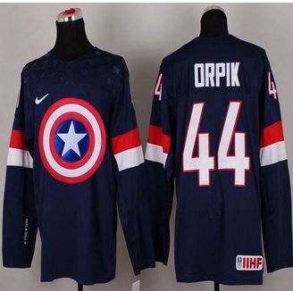 Olympic Team USA #44 Brooks Orpik Navy Blue Captain America Fashion Stitched NHL jersey