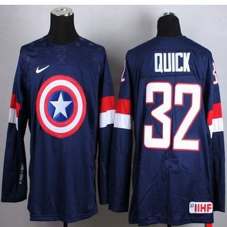 Olympic Team USA #32 Jonathan Quick Navy Blue Captain America Fashion Stitched NHL Jersey
