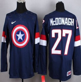 Olympic Team USA #27 Ryan McDonagh Navy Blue Captain America Fashion Stitched NHL jersey