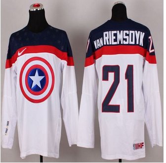 Olympic Team USA #21 James van Riemsdyk White Captain America Fashion Stitched NHL Jersey