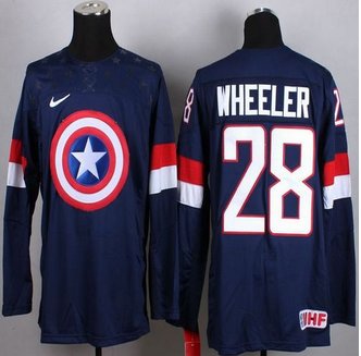 Olympic Team USA #28 Blake Wheeler Navy Blue Captain America Fashion Stitched NHL jersey
