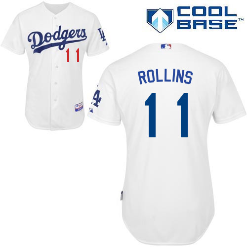 Los Angeles Dodgers#11 Rollins Majestic Authentic White Jersey