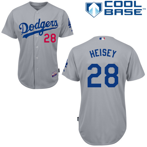 Los Angeles Dodgers#28 Heisey Majestic Authentic Grey Jersey