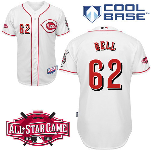 Cincinnati Reds #62 Bell Authentic Personalized Home White Jersey w2015 All-Star Patch