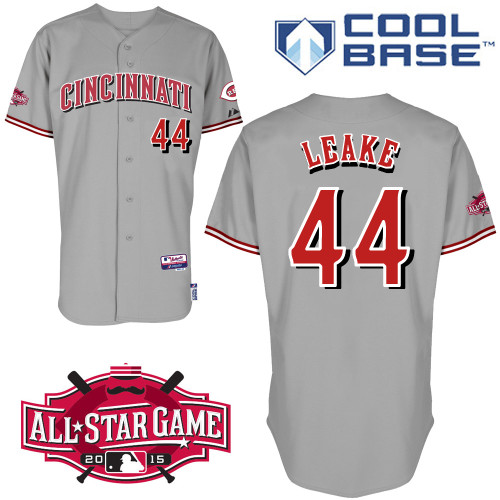 Cincinnati Reds #44 Leake Authentic Personalized Road Gray Jersey w2015 All-Star Patch