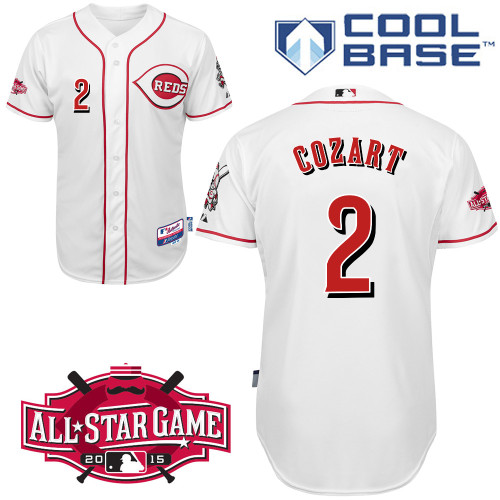 Cincinnati Reds #2 Cozart Authentic Personalized Home White Jersey w2015 All-Star Patch