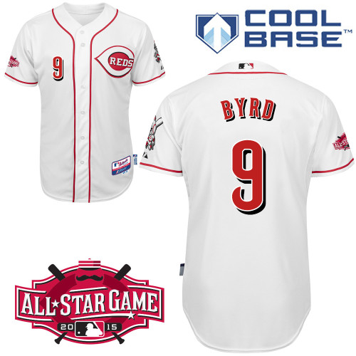 Cincinnati Reds #9 Byrd Authentic Personalized Home White Jersey w2015 All-Star Patch