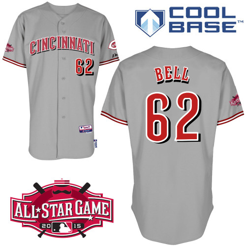 Cincinnati Reds #62 Bell Authentic Personalized Road Gray Jersey w2015 All-Star Patch