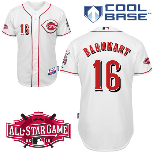 Cincinnati Reds #16 Barnhart Authentic Personalized Home White Jersey w2015 All-Star Patch