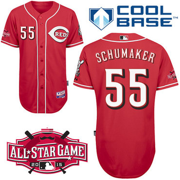 Cincinnati Reds #55 Schumaker Authentic Personalized Alternate red Jersey w2015 All-Star Patch