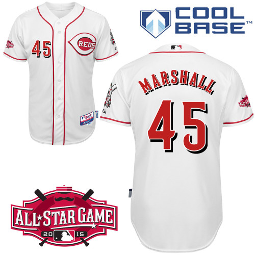 Cincinnati Reds #45 Marshall Authentic Personalized Home White Jersey w2015 All-Star Patch
