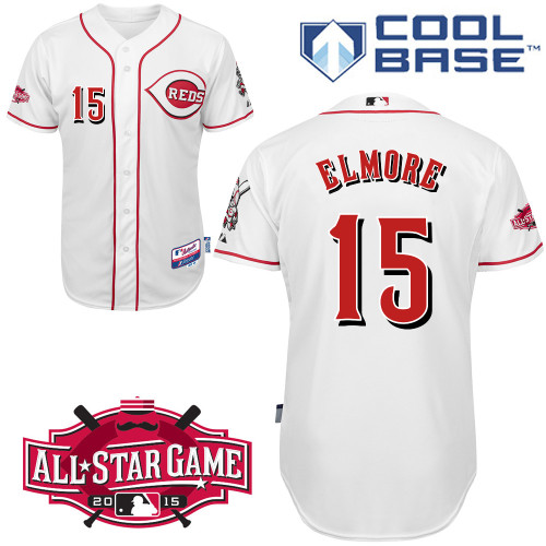 Cincinnati Reds #15 Elmore Authentic Personalized Home White Jersey w2015 All-Star Patch