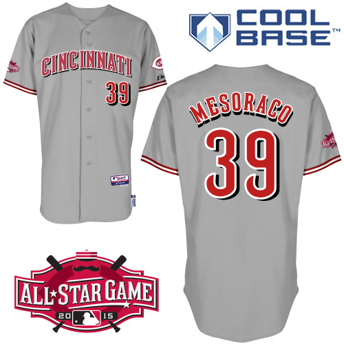 Cincinnati Reds #39 Mesoraco Authentic Personalized Road Gray Jersey w2015 All-Star Patch
