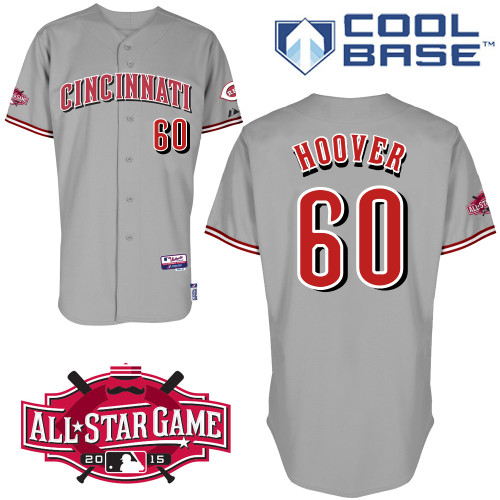 Cincinnati Reds #60 Hoover Authentic Personalized Road Gray Jersey w2015 All-Star Patch