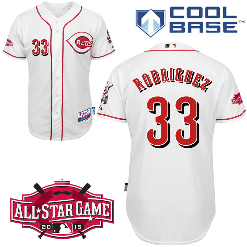 Cincinnati Reds #33 Rodriguez Authentic Personalized Home White Jersey w2015 All-Star Patch