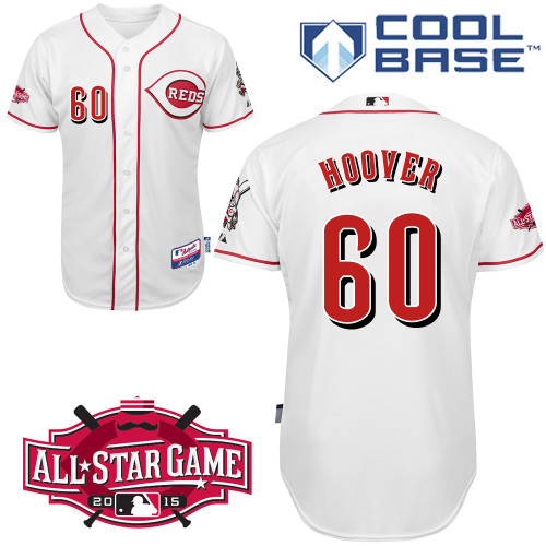 Cincinnati Reds #60 Hoover Authentic Personalized Home White Jersey w2015 All-Star Patch