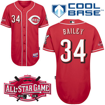 Cincinnati Reds #34 Bailey Authentic Personalized Alternate red Jersey w2015 All-Star Patch